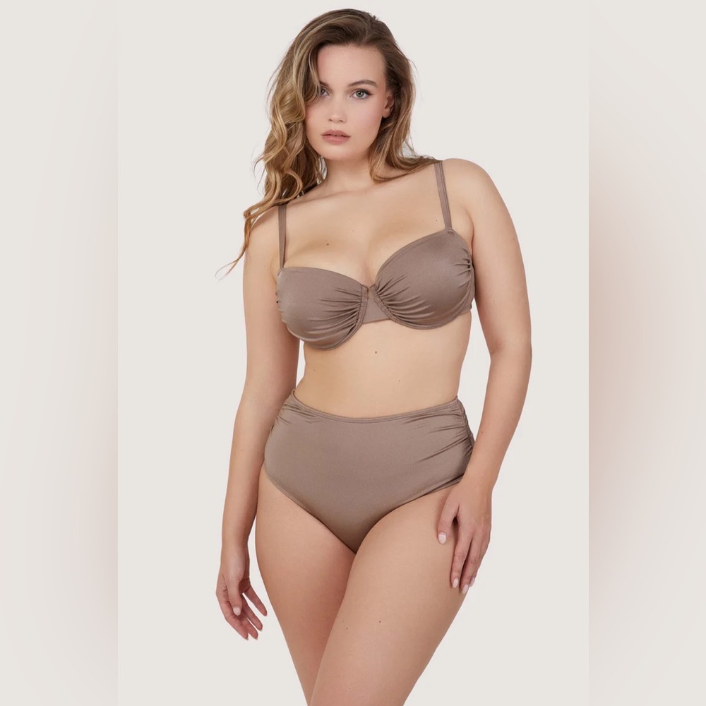 Wolf & Whistle Jade Taupe Neutral High Waist High Leg Bikini Bottom size 10